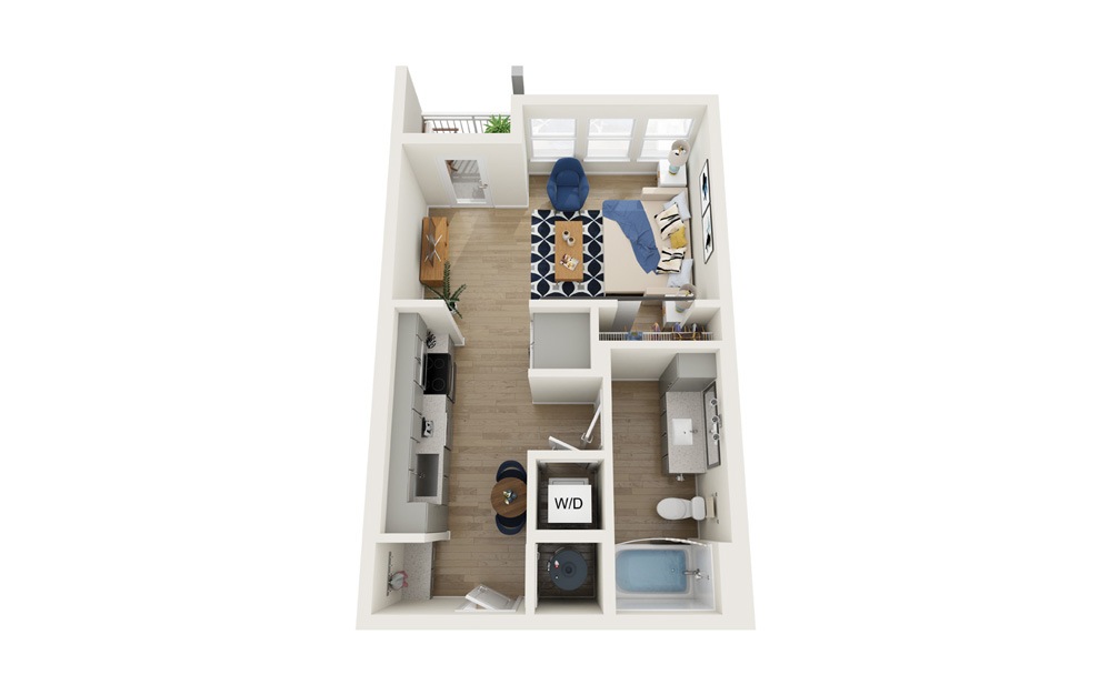 Strength - Studio and 1 Bath 3D Floorplan at Legacy Encore